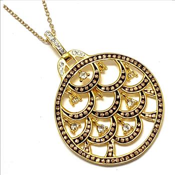 18k Yellow Gold & Jewelry Bronze 2.00ctw Cognac & White Crystal  Necklace