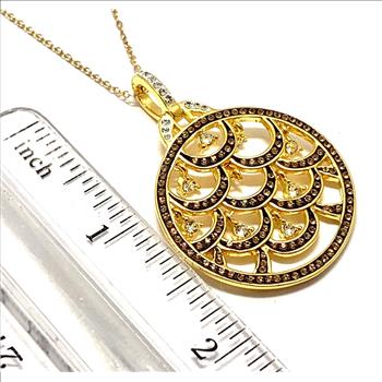 18k Yellow Gold & Jewelry Bronze 2.00ctw Cognac & White Crystal  Necklace