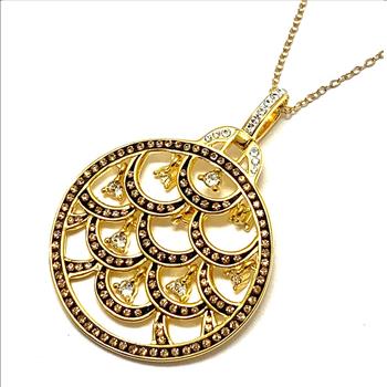 18k Yellow Gold & Jewelry Bronze 2.00ctw Cognac & White Crystal  Necklace