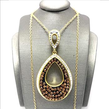 18k Yellow Gold & Jewelry Bronze 2.00ctw Cognac  & White Crystal  Necklace