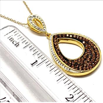 18k Yellow Gold & Jewelry Bronze 2.00ctw Cognac  & White Crystal  Necklace