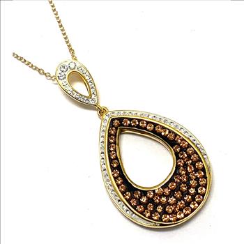 18k Yellow Gold & Jewelry Bronze 2.00ctw Cognac  & White Crystal  Necklace