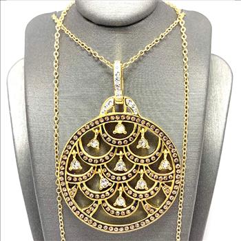 18k Yellow Gold & Jewelry Bronze 2.00ctw Cognac & White Crystal  Necklace
