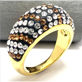 18k Yellow Gold & Jewelry Bronze 2.00ctw Cognac & White Crystal Ring