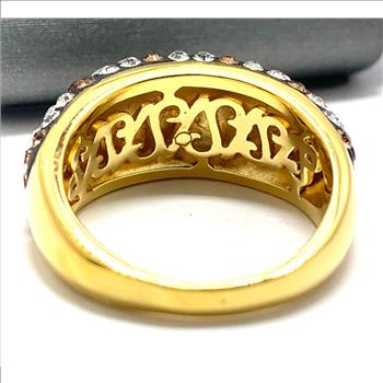 18k Yellow Gold & Jewelry Bronze 2.00ctw Cognac & White Crystal Ring