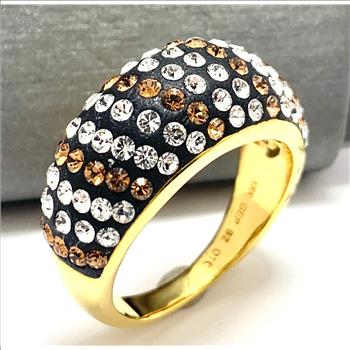 18k Yellow Gold & Jewelry Bronze 2.00ctw Cognac & White Crystal Ring