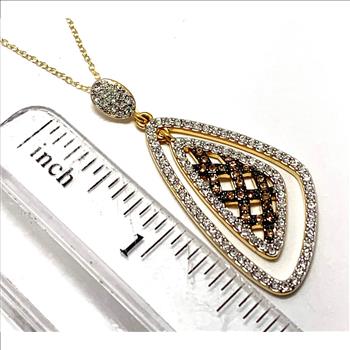 18k Yellow Gold & Jewelry Bronze 2.00ctw Cognac  & White Natural Crystal    Necklace