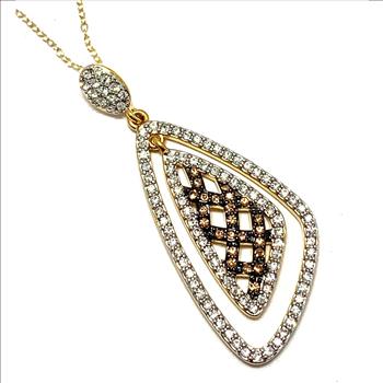 18k Yellow Gold & Jewelry Bronze 2.00ctw Cognac  & White Natural Crystal    Necklace