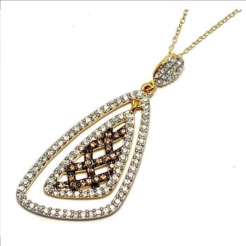 18k Yellow Gold & Jewelry Bronze 2.00ctw Cognac  & White Natural Crystal    Necklace