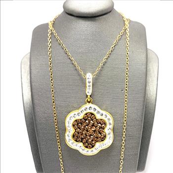 18k Yellow Gold & Jewelry Bronze 2.00ctw Coqniac & White Crystal  Necklace
