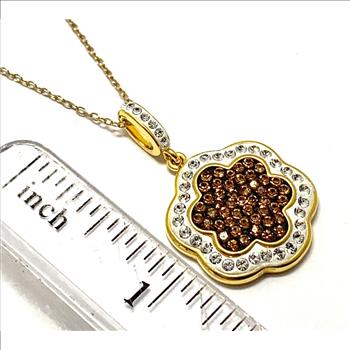 18k Yellow Gold & Jewelry Bronze 2.00ctw Coqniac & White Crystal  Necklace