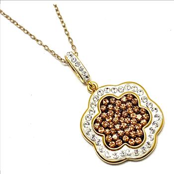 18k Yellow Gold & Jewelry Bronze 2.00ctw Coqniac & White Crystal  Necklace