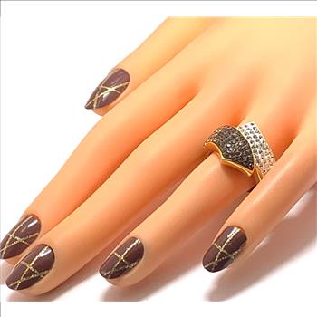 18k Yellow  Gold & Jewelry Bronze 2.00ctw Coqniac & White Crystal Ring
