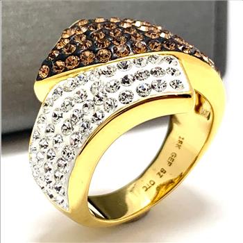 18k Yellow  Gold & Jewelry Bronze 2.00ctw Coqniac & White Crystal Ring