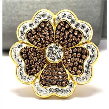 18k Yellow  Gold & Jewelry Bronze 2.00ctw Coqniac & White Crystal Ring