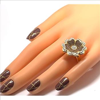18k Yellow  Gold & Jewelry Bronze 2.00ctw Coqniac & White Crystal Ring