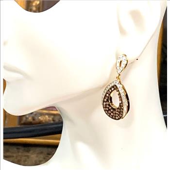 18k Yellow Gold & Jewelry Bronze 3.00ctw Cognac & White Natural Crystal   Earrings