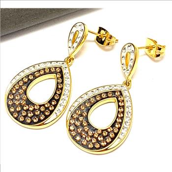 18k Yellow Gold & Jewelry Bronze 3.00ctw Cognac & White Natural Crystal   Earrings