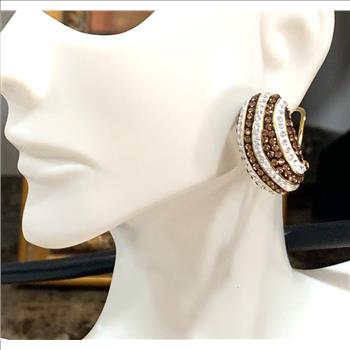18k Yellow Gold & Jewelry Bronze 3.00ctw Cognac & White Natural Crystal  Hoop Earrings