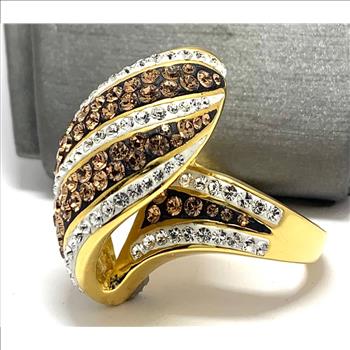 18k Yellow Gold & Jewelry Bronze 3.00ctw Cognac & White Natural Crystal   Ring