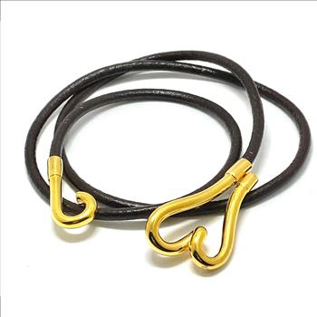 18K Yellow Gold Plated Wrap Around Heart Leather Bracelet