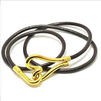 18K Yellow Gold Plated Wrap Around Heart Leather Bracelet