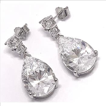 19.00ctw Moissanite Dangle Earrings in 18k WG & .925 Sterling Silver