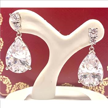 19.00ctw Moissanite Dangle Earrings in 18k WG & .925 Sterling Silver
