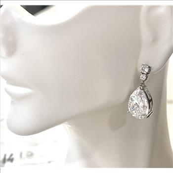 19.00ctw Moissanite Dangle Earrings in 18k WG & .925 Sterling Silver