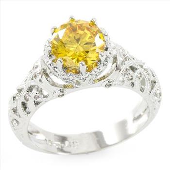1.90CTW  Yellow & White Topaz 14K Gold Overlay Ring Sz 7 – 4.5g