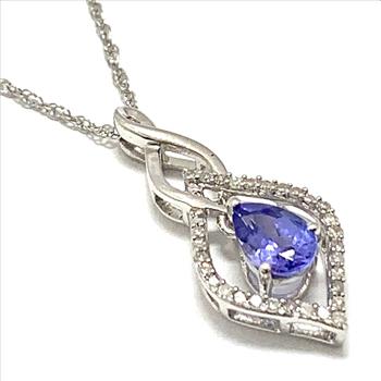 $192 Wholesale Cost  Genuine Diamond, 1.00ctw Genuine Tanzanite, Solid .925 Sterling Silver & 18k Gold Ovr. Necklace