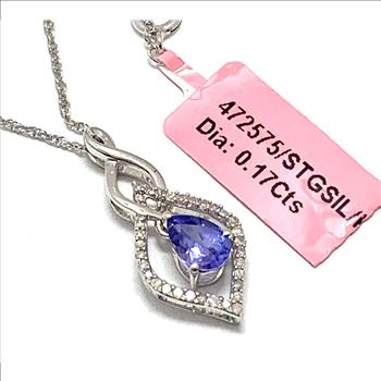 $192 Wholesale Cost  Genuine Diamond, 1.00ctw Genuine Tanzanite, Solid .925 Sterling Silver & 18k Gold Ovr. Necklace