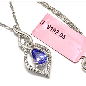 $192 Wholesale Cost  Genuine Diamond, 1.00ctw Genuine Tanzanite, Solid .925 Sterling Silver & 18k Gold Ovr. Necklace