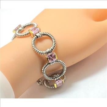19.25ct Pink Topaz Chunky Statement Bracelet Two-Tone 14