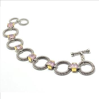 19.25ct Pink Topaz Chunky Statement Bracelet Two-Tone 14