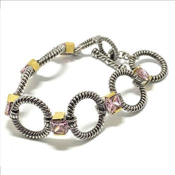 19.25ct Pink Topaz Chunky Statement Bracelet Two-Tone 14
