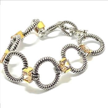 19.5ct Golden Topaz Chunky Statement Bracelet Two-Tone 14k Gold Over