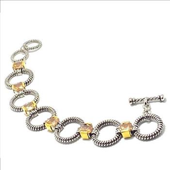 19.5ct Golden Topaz Chunky Statement Bracelet Two-Tone 14k Gold Over