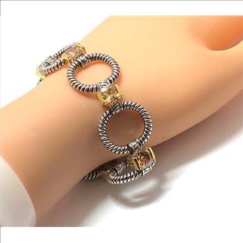 19.5ct Golden Topaz Chunky Statement Bracelet Two-Tone 14k Gold Over