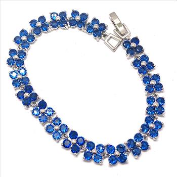 $199 Retail 9.50ctw Round Brilliant Sapphire 7” Tennis Bracelet