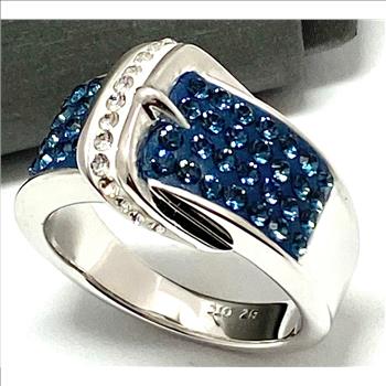 2.00 ctw Blue & White Italian Natural Natural Crystal Buckle Ring