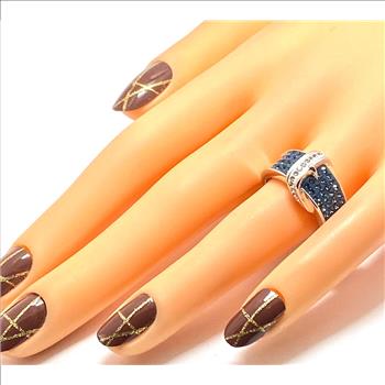 2.00 ctw Blue & White Italian Natural Natural Crystal Buckle Ring