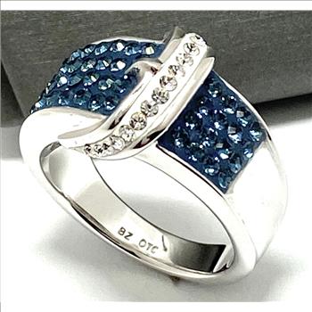 2.00 ctw Blue & White Italian Natural Natural Crystal Buckle Ring