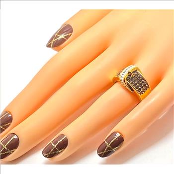 2.00 ctw Cognac & White Italian Natural Natural Crystal Buckle Ring