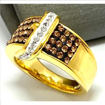 2.00 ctw Cognac & White Italian Natural Natural Crystal Buckle Ring