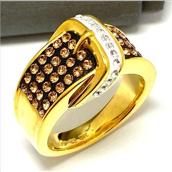 2.00 ctw Cognac & White Italian Natural Natural Crystal Buckle Ring