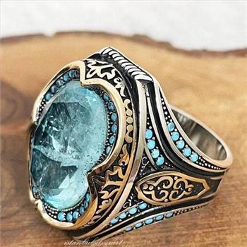 20.00ctw Blue Topaz Ring 18K Gold Over Size 8