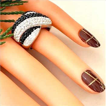 2.00ctw Black Spinel &  Diamonique Diamond Large Ring