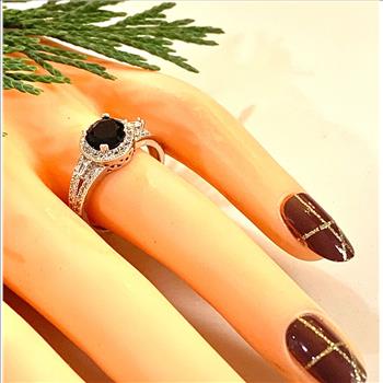 2.00ctw Black Spinel & Diamonique Diamond Ring Size 8