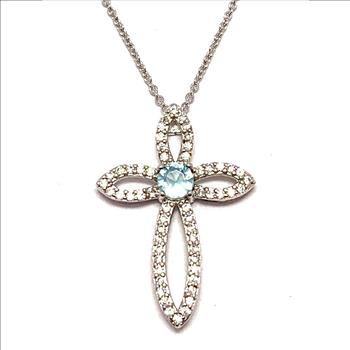 2.00ctw Blue Topaz & Diamonique Diamond Cross Necklace